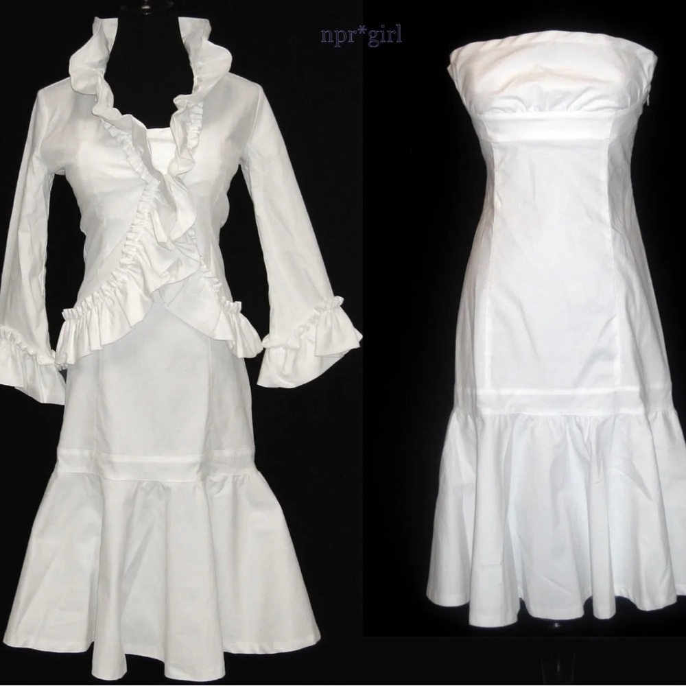 Tuckernuck Elegant White Bridal Dress with Ruffled Jacket
